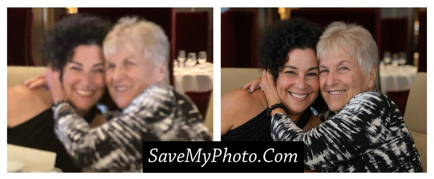 A restored photograph of two women. Professionally done by savemyphoto.com