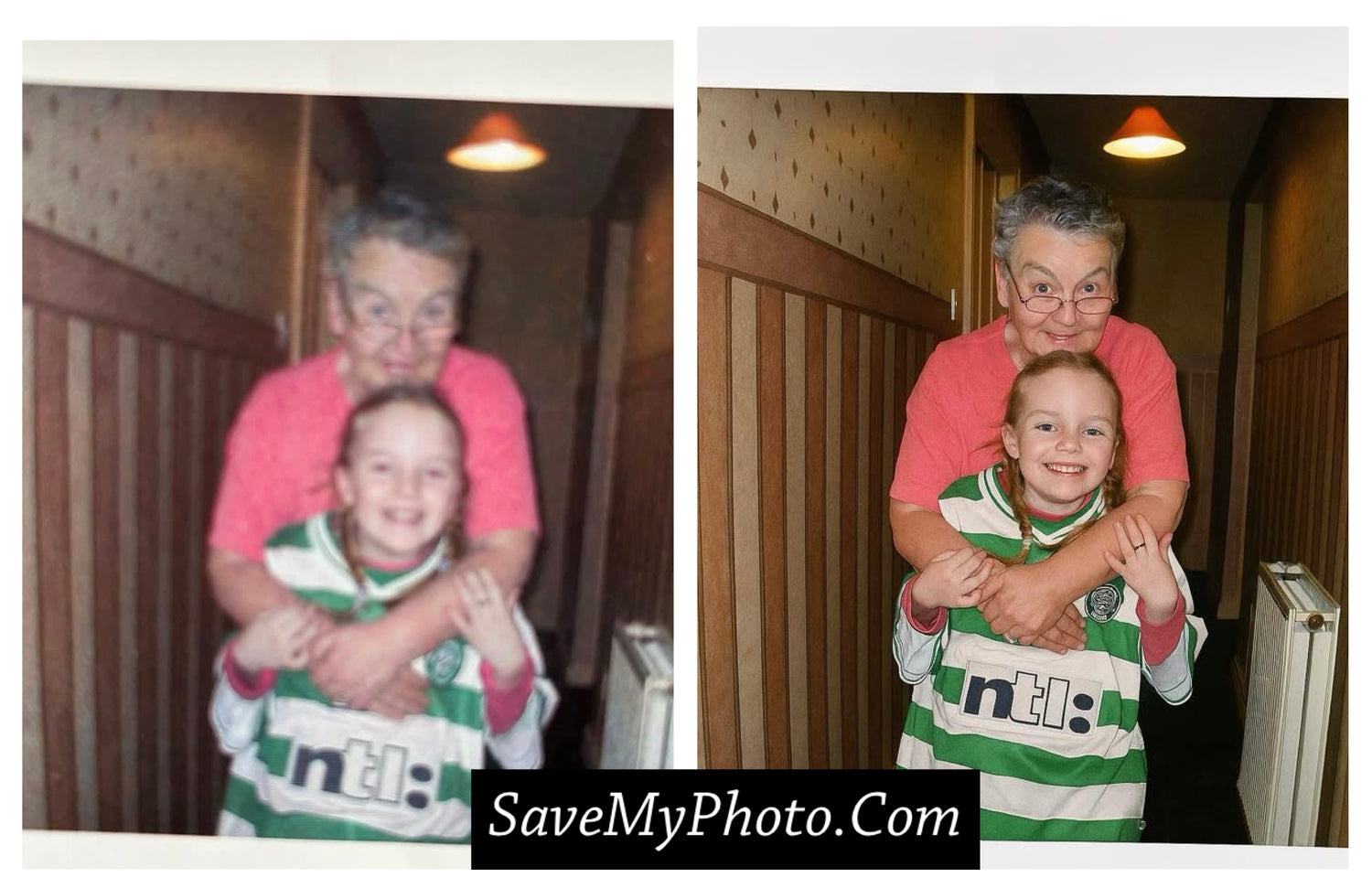 A restored photograph of a old woman and child. Professionally done by savemyphoto.com