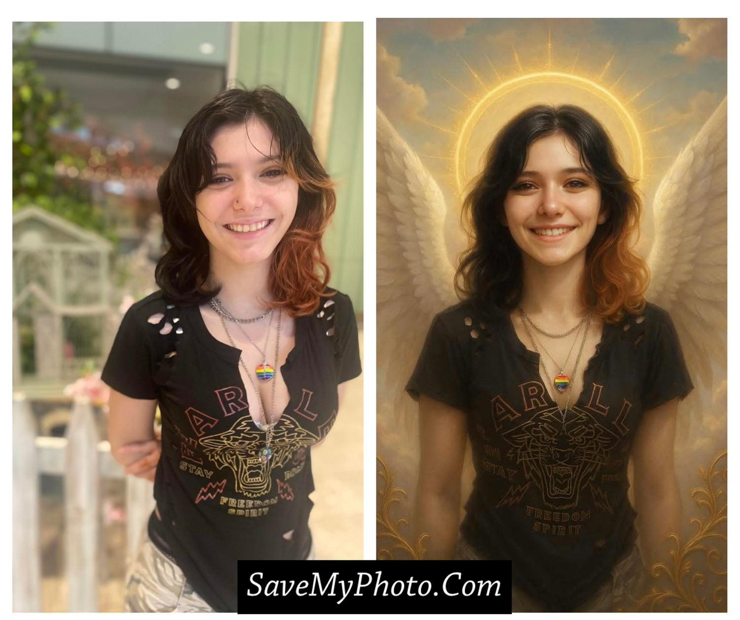 A photoshopped photograph tribute to a young woman. Professionally done by savemyphoto.com