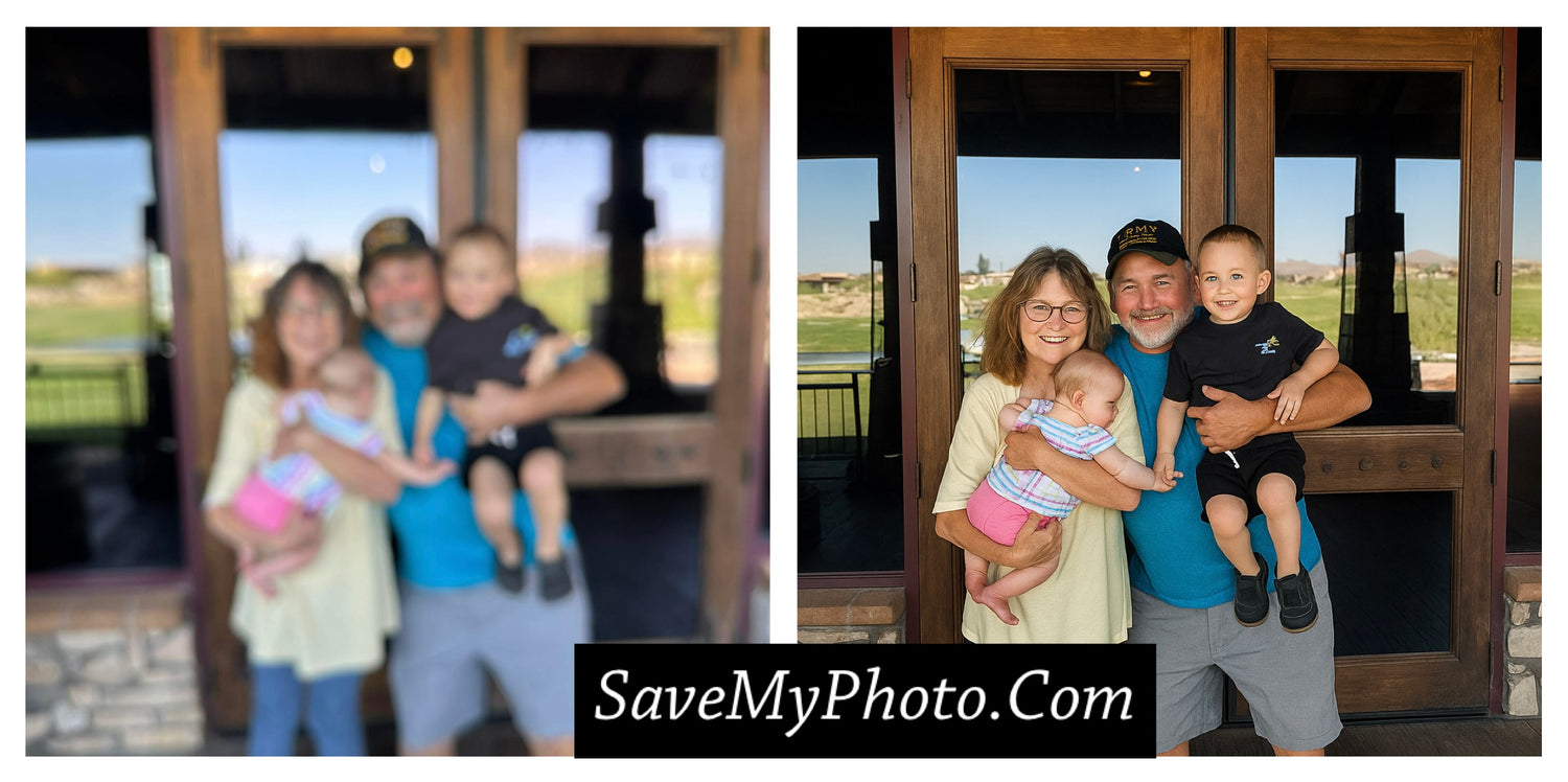 A restored photograph of a family Professionally done by savemyphoto.com