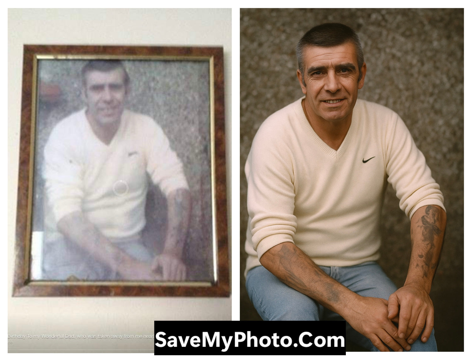 A restored photograph of a man. Professionally done by savemyphoto.com